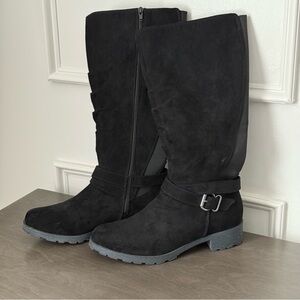 UNR8ED Black Suede Knee High Boots Size 10W